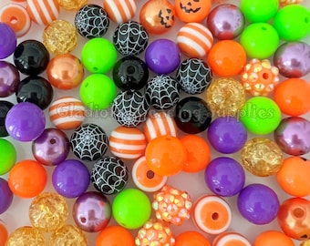 100 Qty 12mm Beads, Halloween Set Beads Craft, Acrylic Beads, Chunky Bubblegum Beads, Round beads,  Gumball Beads, Beading Supplies #1230