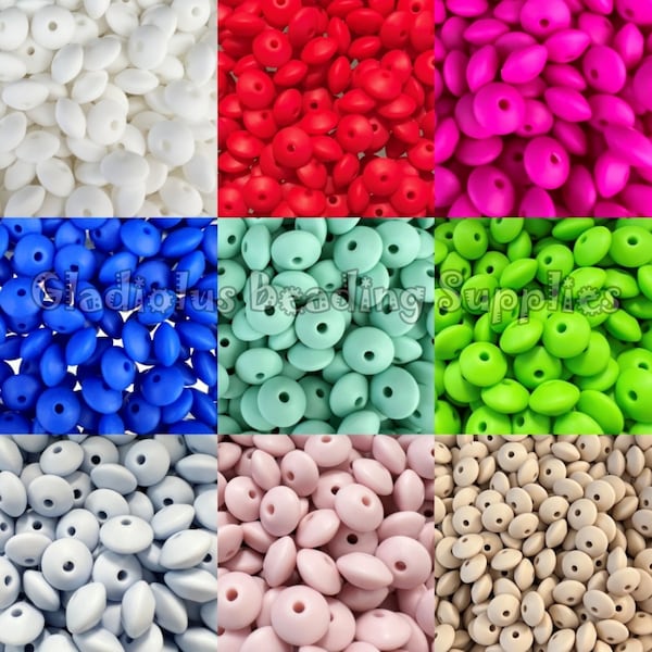 12mm Lentil Beads, Solid Silicone Beads, Spacer Beads, Silicone beads, Bulk Silicone beads, Crafting Supplies, Beading Supplies, Lentils.