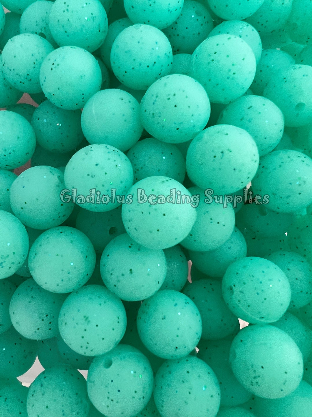 15mm Beads Green Solid Glitter Round Beads Silicone Round Etsy