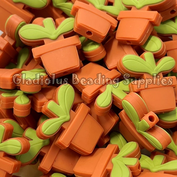 23mm*40mm, Pot Beads, Plant Focal Beads, Loose Beads, Colorful Beads, Silicone Beads, Focal Silicone Beads, Loose Silicone Beads