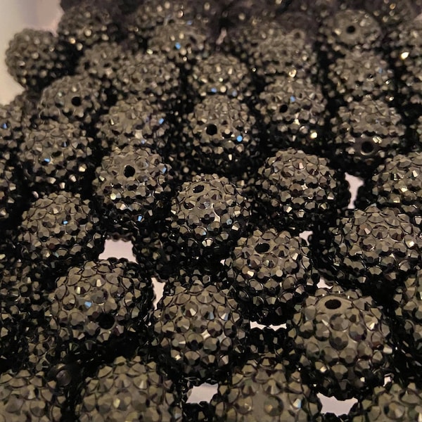 20mm Bead Black, Rhinestone Bubblegum Bead, Round Beads, Chunky Bubblegum Beads, Chunky Beads, Loose Beads, Beading Supplies, Gumball Beads