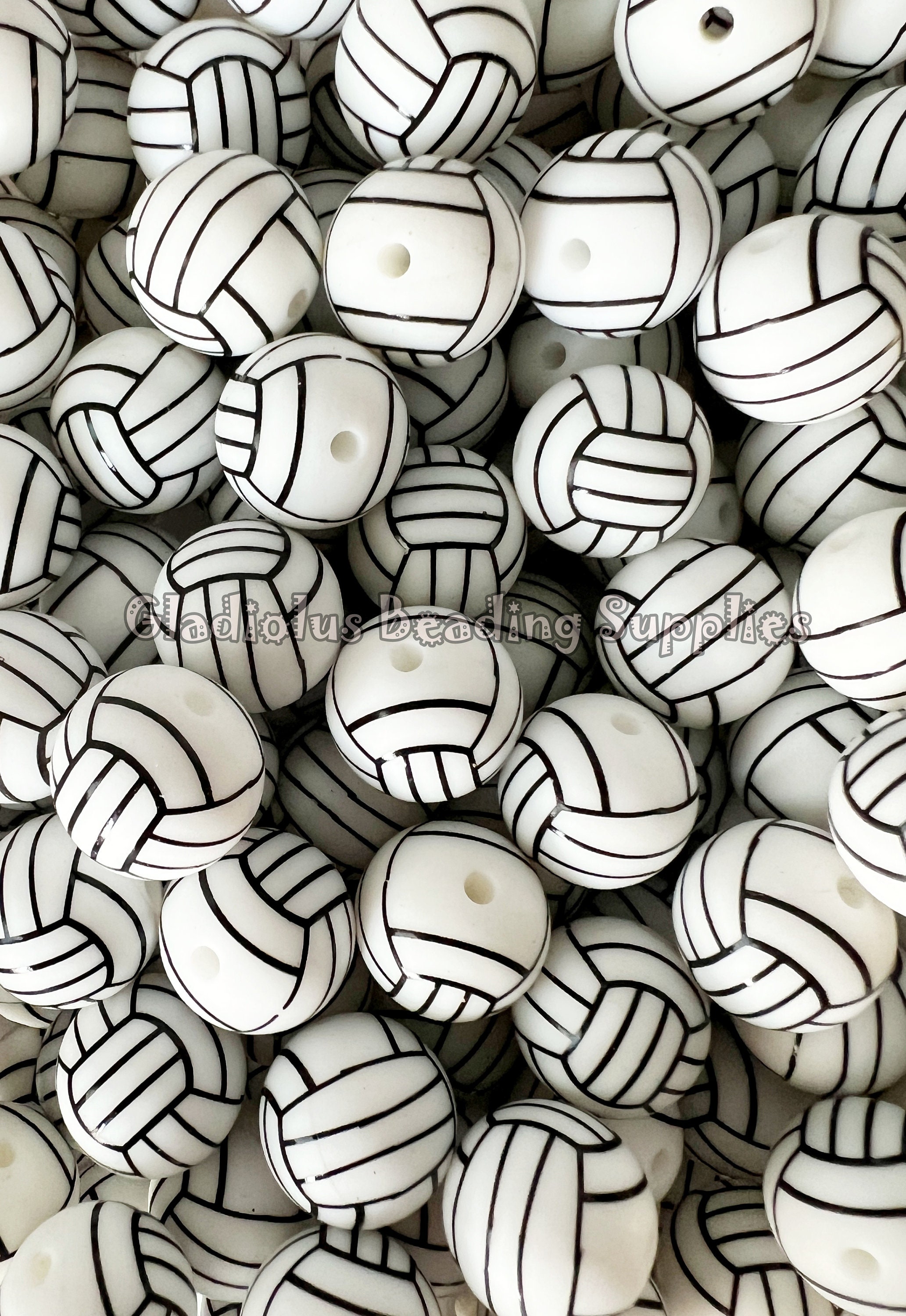 15mm Volleyball Printed Silicone Beads