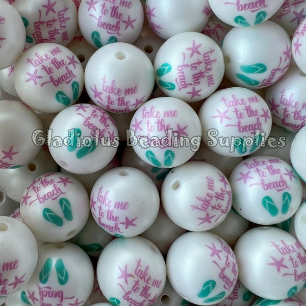 20mm Take me/Beach Print, Chucky Bubblegum Beads, Acrylic Matte Gumball Beads, Wholesale beads, Summer Beads, Chunky Beads, Loose Beads