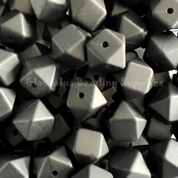 14mm Black, Hexagon Silicone Beads, Wholesale Silicone Beads, Loose Silicone beads, Beading Supplies, Crafting Supplies, Beading #9