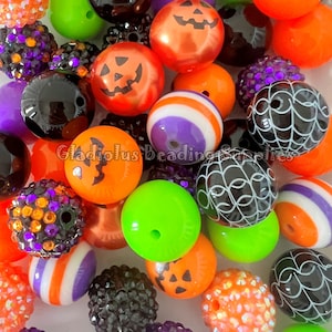 50 Qty 20mm Beads, Halloween Mixed Beads, Acrylic Beads, Chunky Bubblegum Beads, Gumball Beads, Round beads, Halloween Beads, Spooky Beads