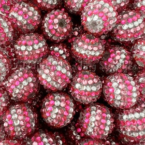 20mm Bead, Red/Silver/Pink , Rhinestone Bubblegum Bead, Gumball Beads, Acrylic Beads, Chunky Beads, Loose Beads, Beading Supplies, Badge