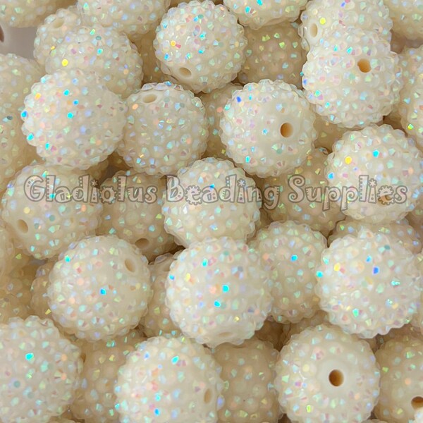 20mm Beads Creamy, Rhinestone Bubblegum Bead, Resin Beads in Bulk, Chunky Bubblegum Beads, Chunky Beads, DIY Necklace, Beading Supplies,