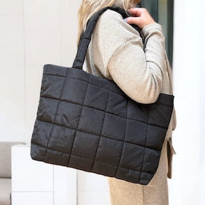 Quilted Nylon Puffer Shoulder Bag Tote, Lightweight Large Capacity Nylon Fall Autumn Winter Everyday Tote Bag, New Style Bag, Gift For Her