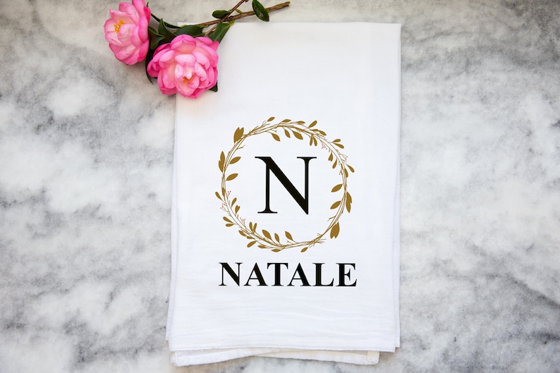 Hostess Gift Personalized Dish Towel Custom Last Name Tea Towel Kitchen Towel Housewarming Dish Towel Kitchen Decor Flour Sack