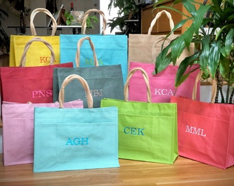 Monogrammed Burlap Tote Bag: Embroidered Jute Beach Tote