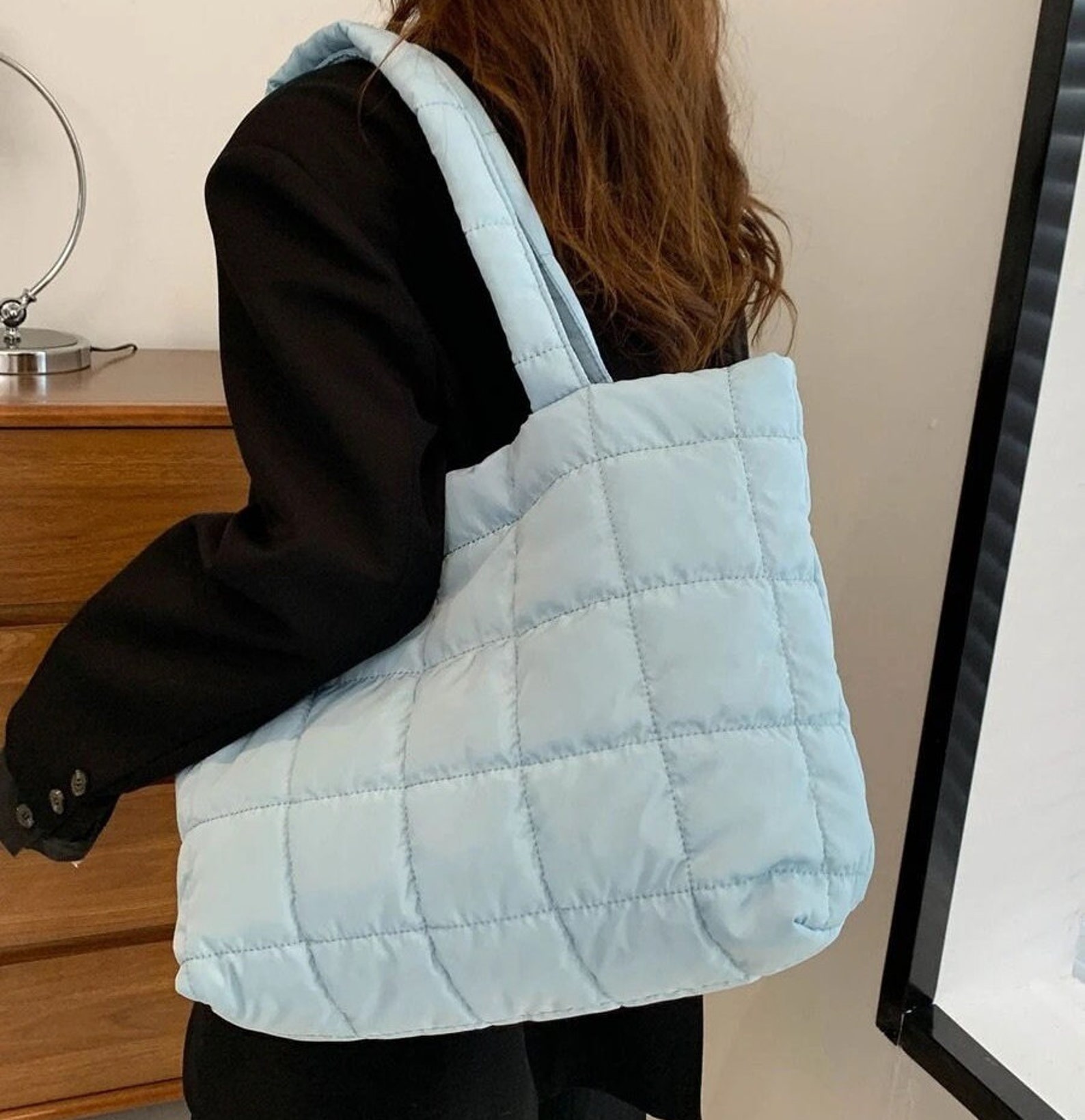 Quilted Nylon Puffy Shoulder Bag Tote Lightweight Large - Etsy