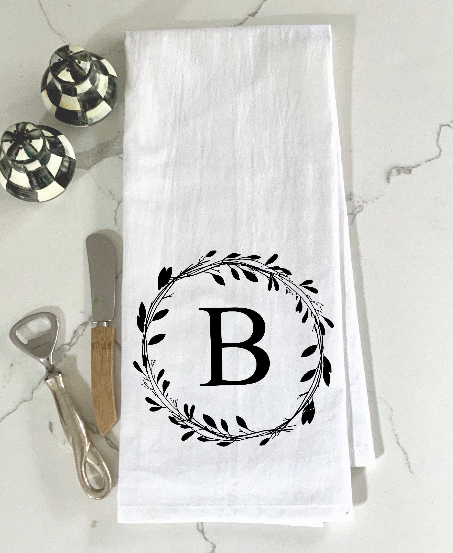 Personalized Tea Towel Custom Initial Kitchen Towel Dish Towel Etsy