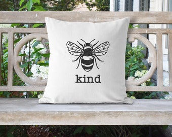 Bee Pillow Cover or Pillow with Insert, Bee Wreath Pillow, Botanical, Nature, Throw Pillow, Home Decor, Bee Lover Gift, Farmhouse  Style