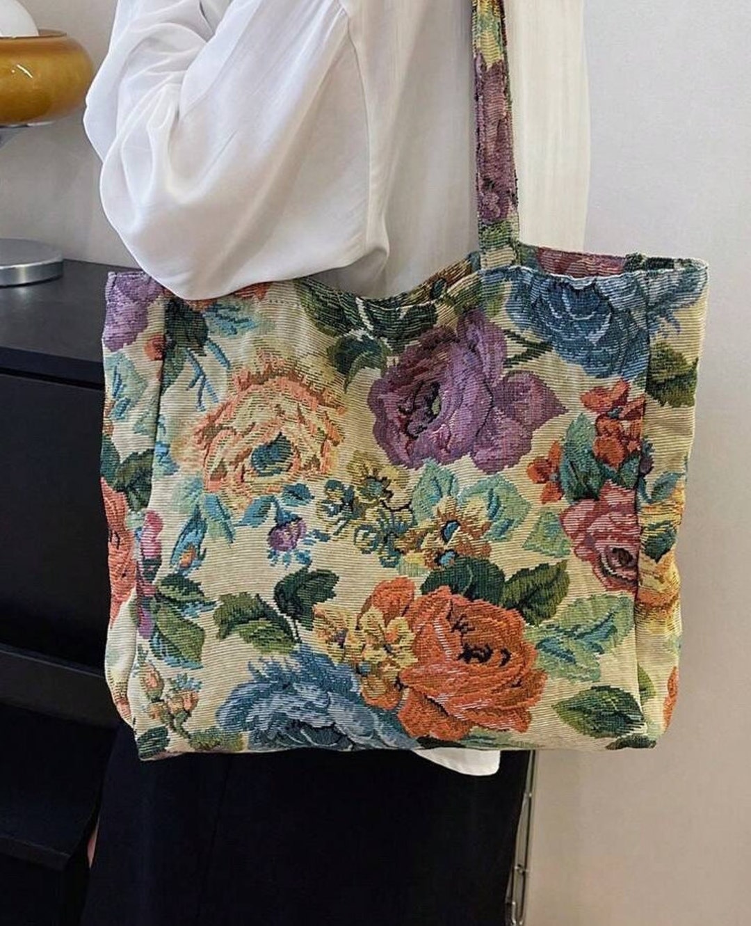 Floral Tote Bag Thick Floral Rose Flower Botanical Tote Bag - Etsy