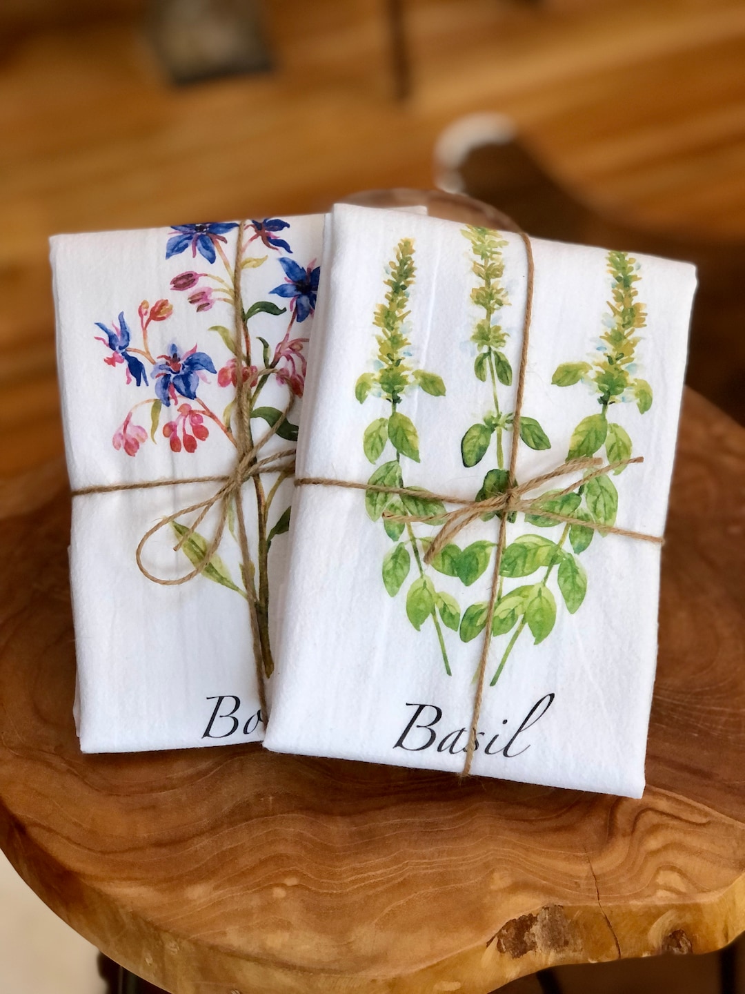 Herb Kitchen Towels Set of 2 Watercolored Image Herb Dish Etsy