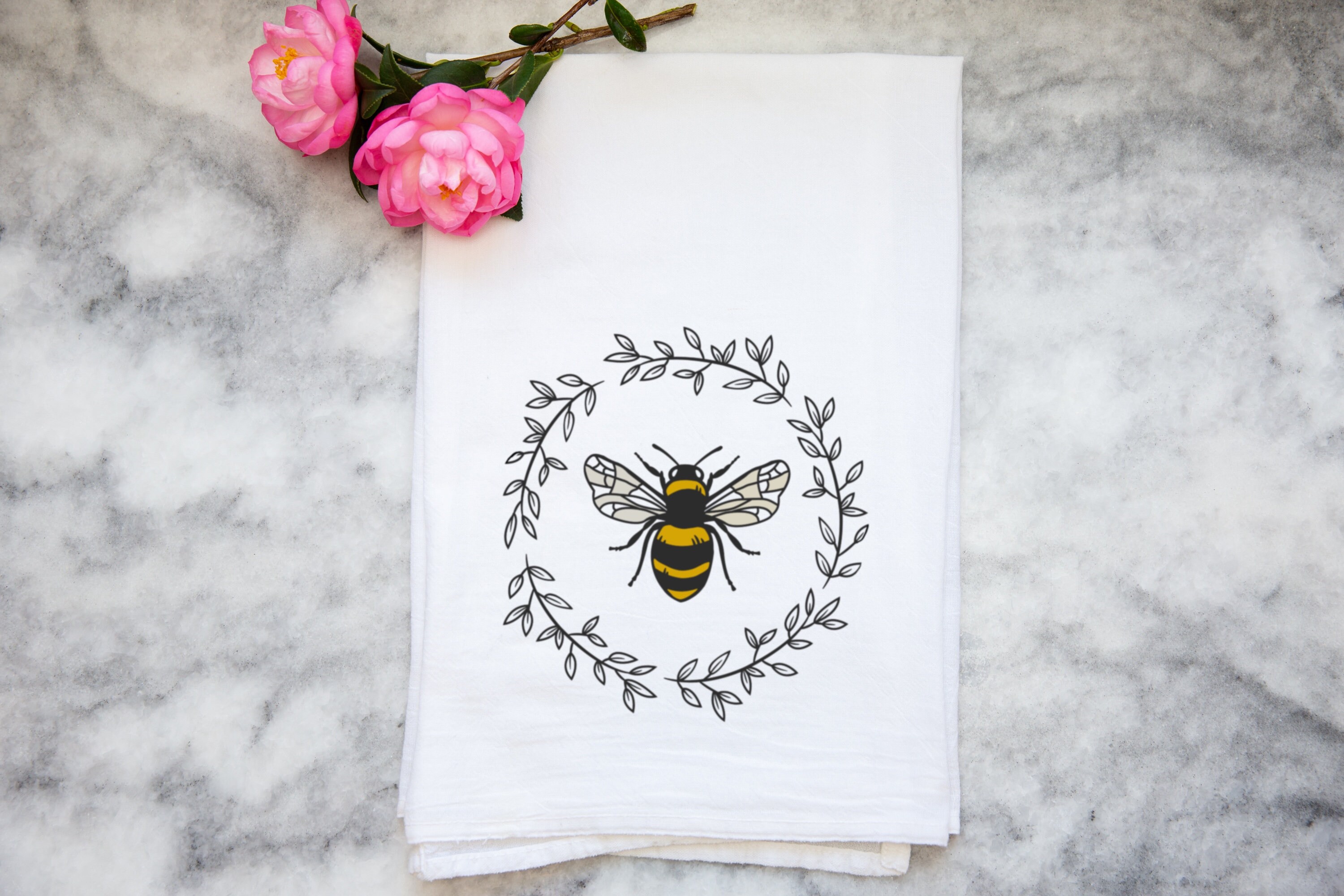 Bee Happy Botanical Bee Dish Towel