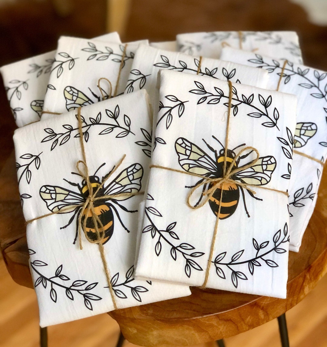 Bumble Bees Tea Towels X3 100% Cotton Decorative Kitchen Cooking Dish Linen  BBQ
