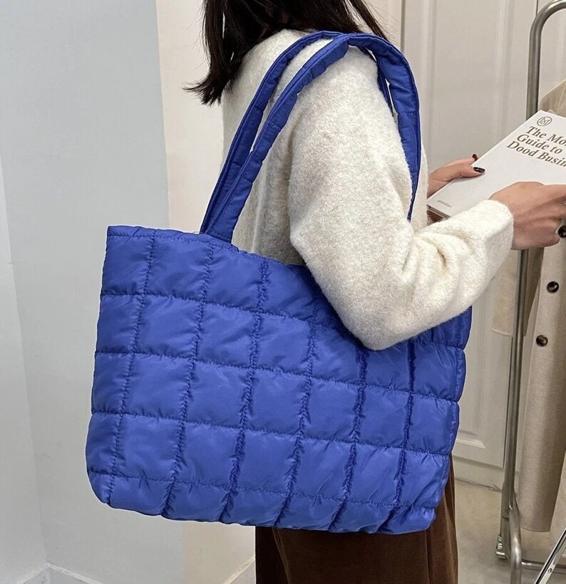 Quilted Nylon Puffy Shoulder Bag Tote Lightweight Large - Etsy