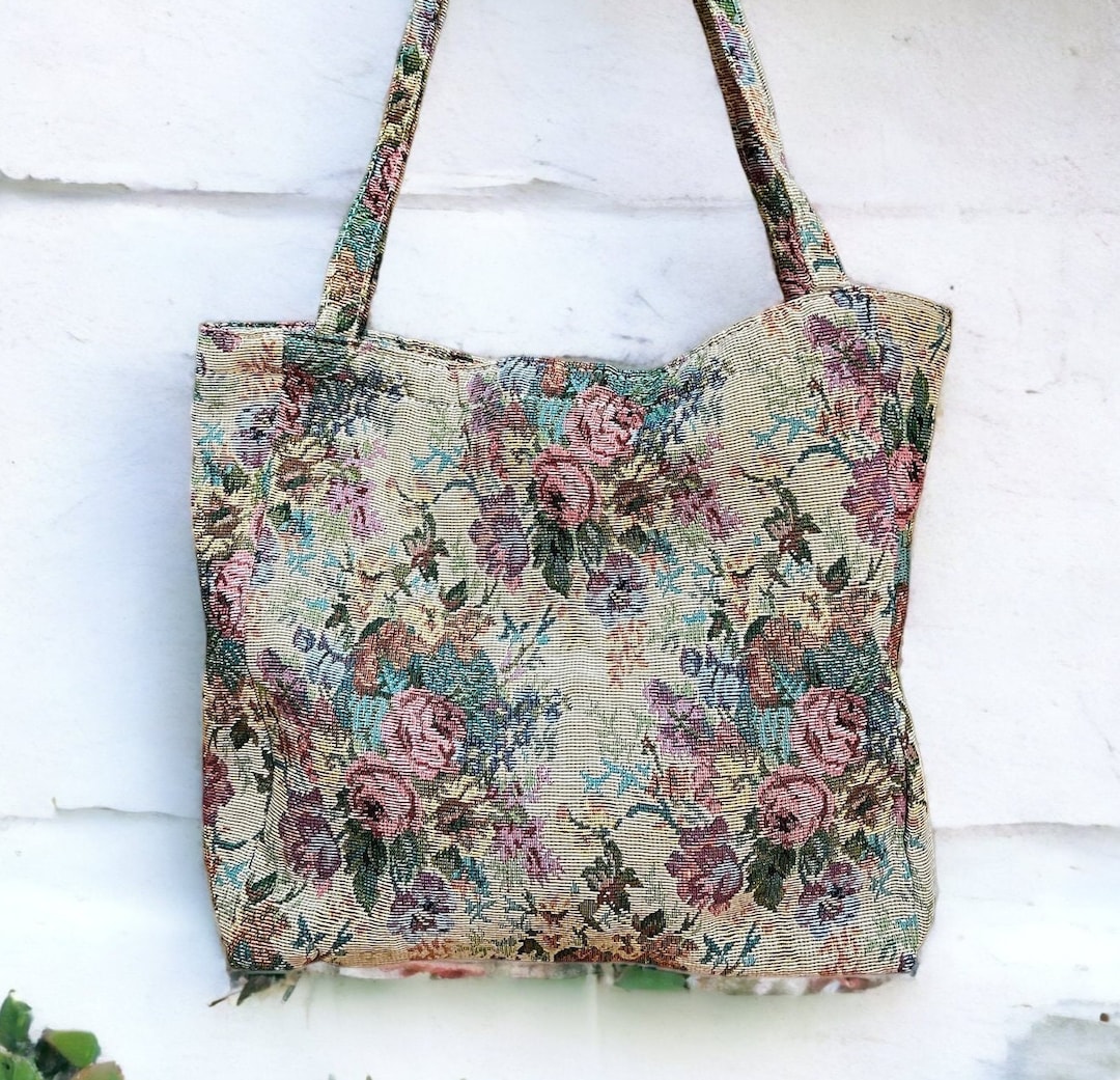Floral Tote Bag, Thick Floral Rose Flower Botanical Tote Bag, Shoulder ...