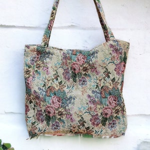 Floral Tote Bag, Thick Floral Rose Flower Botanical Tote Bag, Shoulder Tote Bag, Shopping Tote Bag, Tapestry Style Bag, Minimalist Bag,Gift