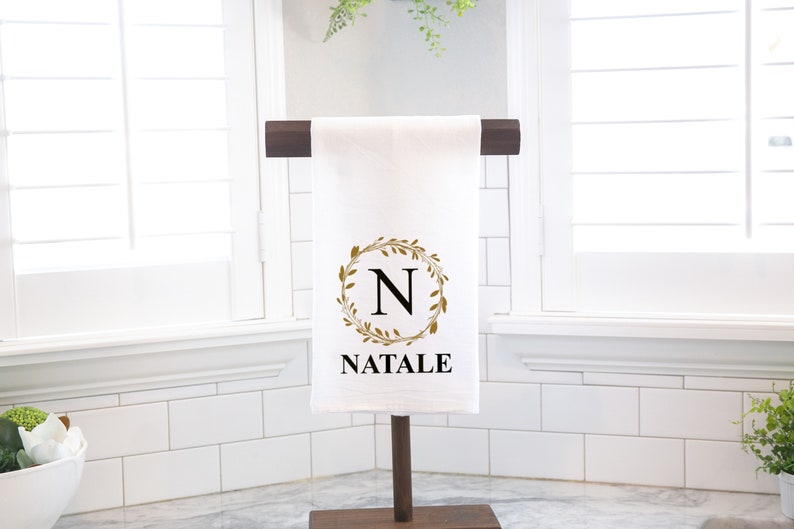 Hostess Gift Personalized Dish Towel Custom Last Name Tea Towel Kitchen Towel Housewarming Dish Towel Kitchen Decor Flour Sack