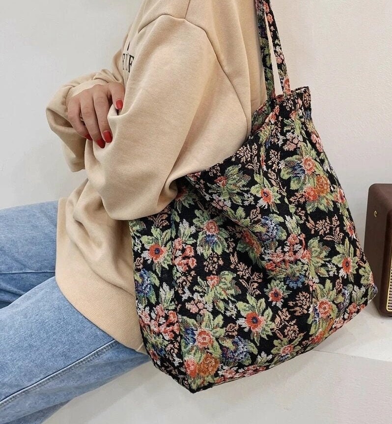 Floral Fall Tote Bag Floral Botanical Tote Bag Shoulder Tote - Etsy