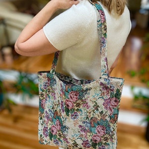 Floral Tote Bag Thick Floral Rose Flower Botanical Tote Bag - Etsy