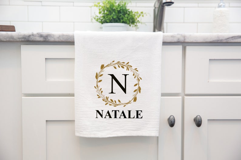 Hostess Gift Personalized Dish Towel Custom Last Name Tea Towel Kitchen Towel Housewarming Dish Towel Kitchen Decor Flour Sack