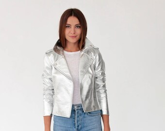silver metallic moto jacket