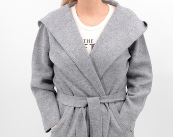 Light Gray Wool/Cashmere Long Hooded Sweater