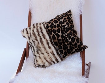 Animal Print and Striped Shearling Suede Pillow