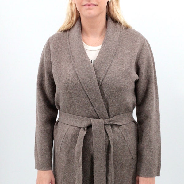 Taupe Wool/Cashmere Belted Long Sweater