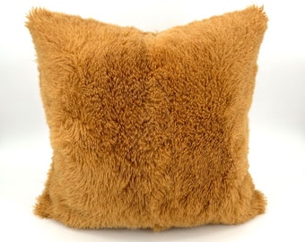 Orange Fluffy Sheepskin Pillow