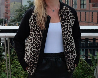 Animal Print Shearling Bomber Jacket, size S