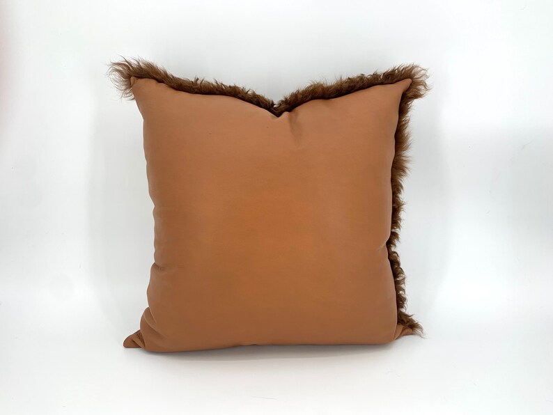 Brown Sheepskin and Painted Leather Pillow image 4