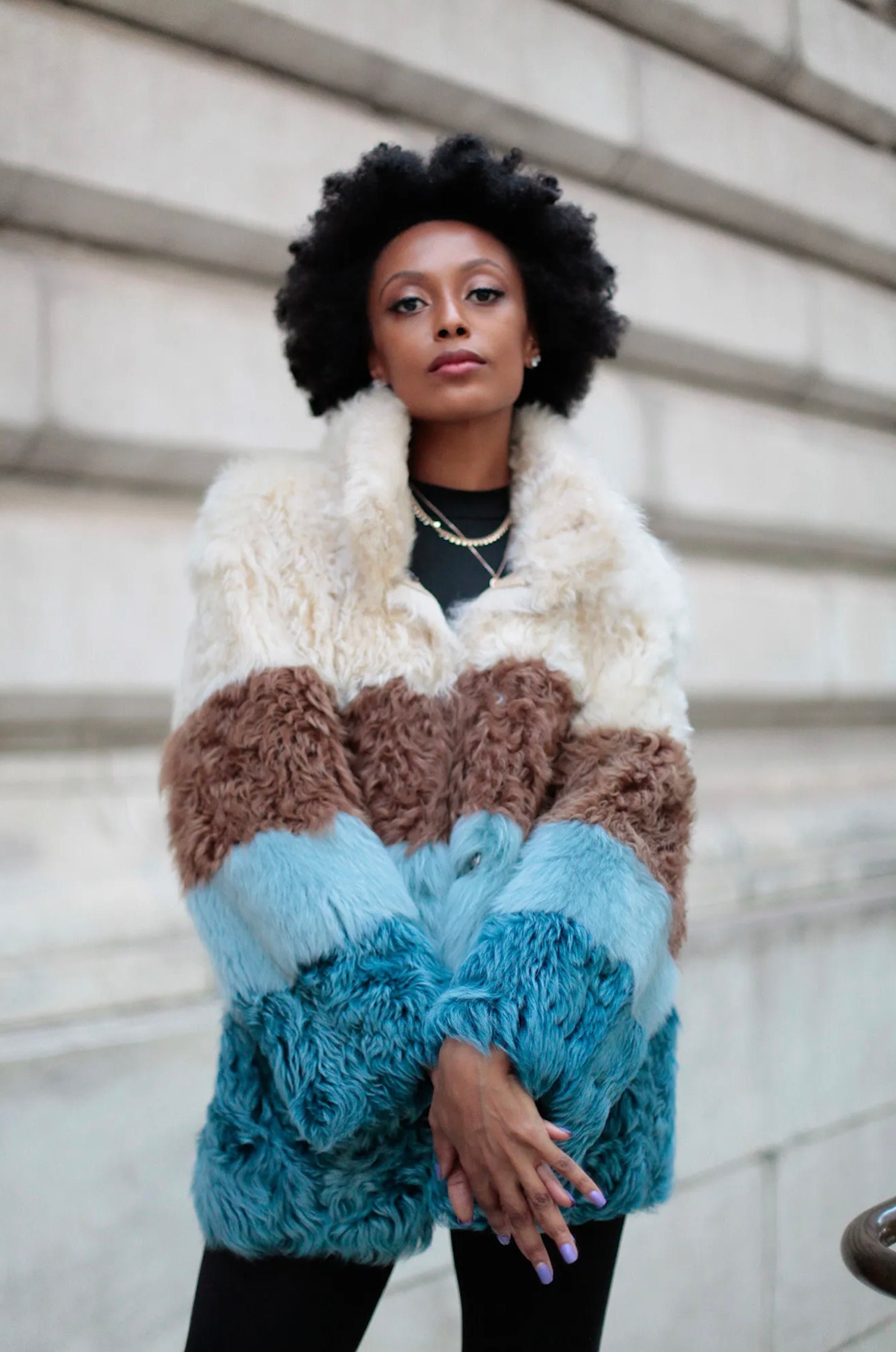 Blue shearling coat womens Clearance