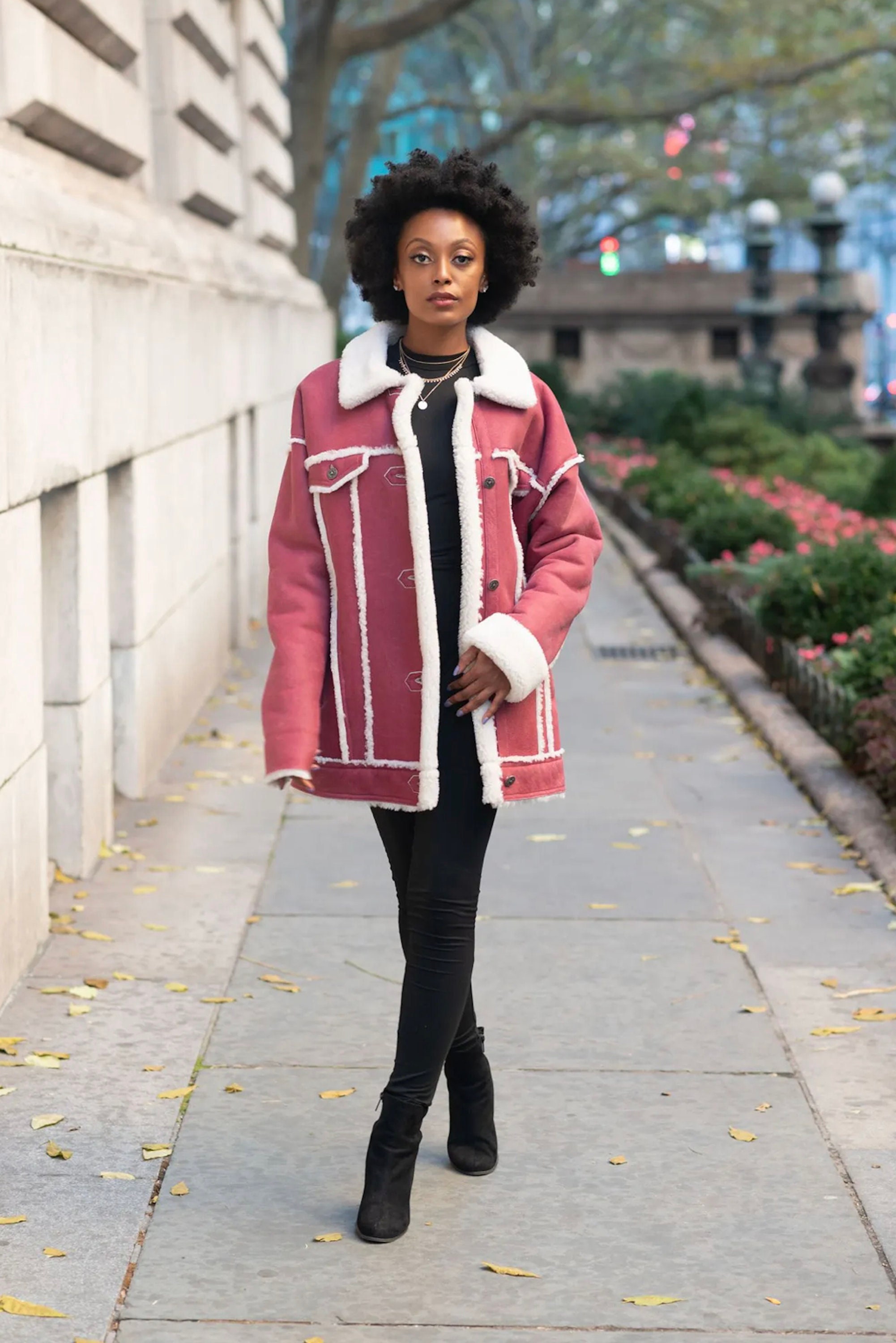 Pink shearling hotsell jacket
