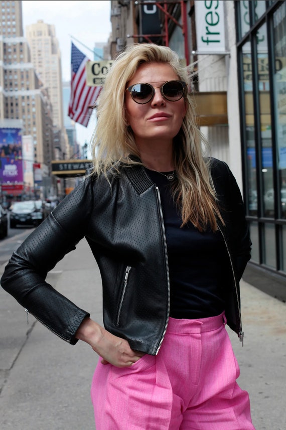 Perforated store leather jacket