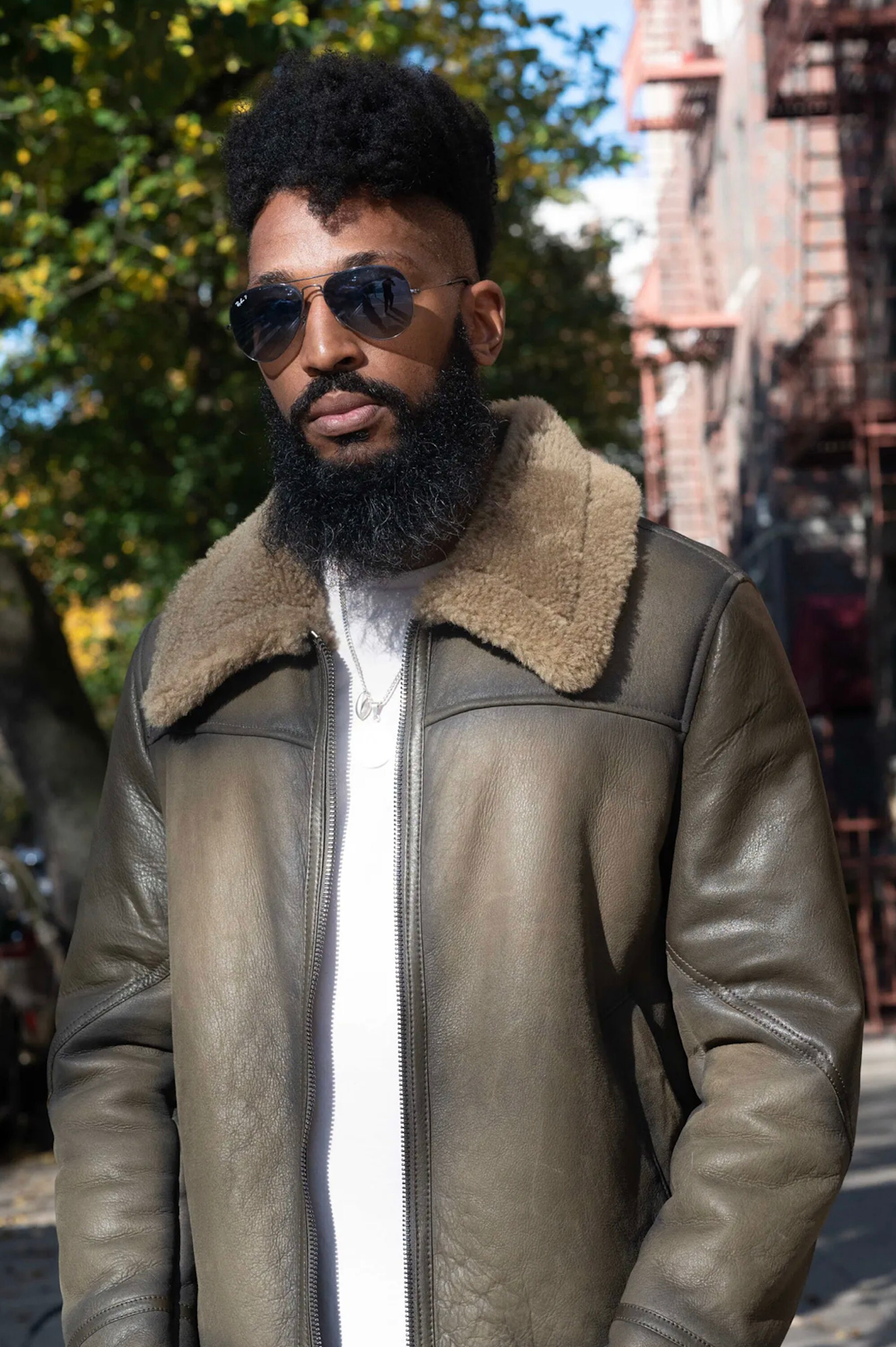 Olive shearling shop jacket