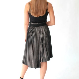 Gunmetal Suede Pleated Skirt, size S image 4