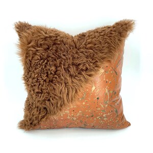 Brown Sheepskin and Painted Leather Pillow image 2