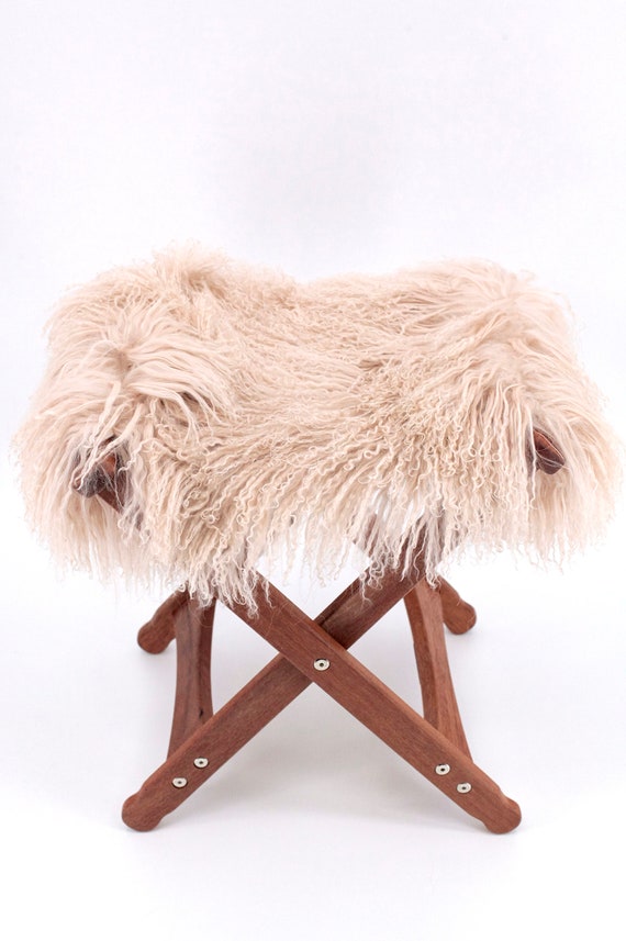 Mongolian Sheepskin Shearling Foldable Stool - Etsy Australia