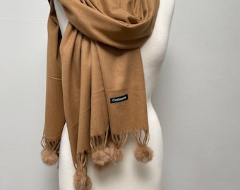 Scarf, Extra Large Shawl , Wrap, Cozy Soft  Pashmina , Camel Scarf , Scarf with Fur, Winter Gift