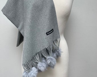 Scarf, Extra Large Shawl , Wrap, Cozy Soft  Pashmina , Gray Scarf , Scarf with Fur, Winter Gift