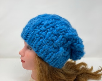 Knit Hat, Chunky Women Hat, Hand Knitted Winter Hat, Ladies Beanie, Wool  Hat, Blue Hat, Christmas Gift