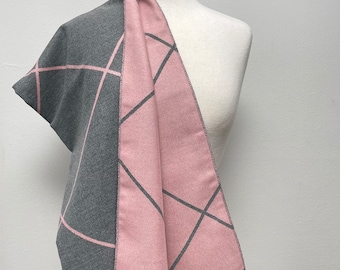 Scarf, Wrap, Cozy Soft Pashmina ,Large Shawl, Gray/ Pink Two Side Scarf , Winter Gift