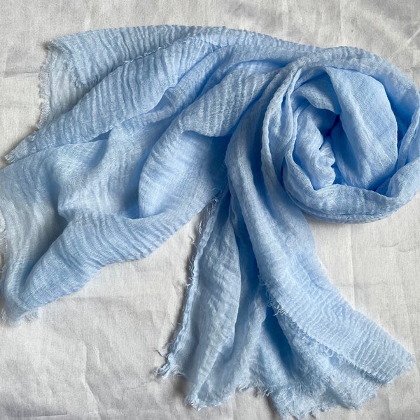 Scarf, Large Shawl ,Cotton Summer Wrap,  Beach Dress, Cozy Soft Light Blue Scarf , Sun Protection Shawl,Gift