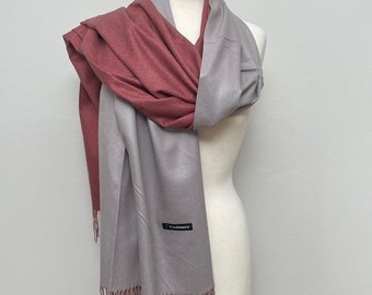 Scarf, Extra Large Shawl , Wrap, Cozy Soft  Pashmina , Two Side  Gray/ Burgundy Scarf , Winter Gift