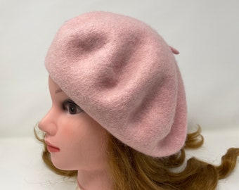 Pink Beret, Women Hat, Wool French Beret, Ladies Beanie, Hat, Christmas Gift