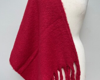 Scarf, Wool Plaid Wrap, Extra Large Shawl, Cozy Soft Pashmina , Red  Scarf , Winter Scarf , Gift